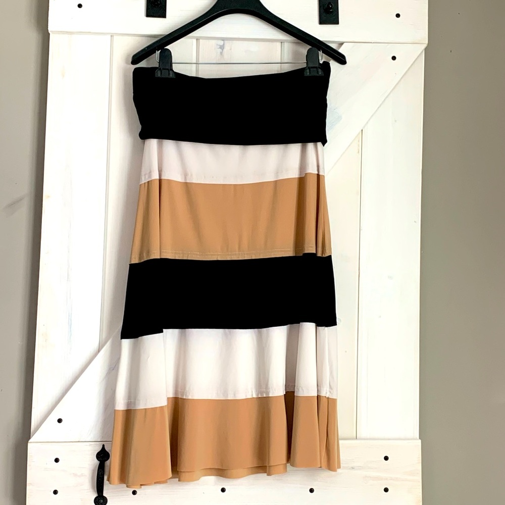 Women’s Susan Lawrence Striped Black Brown White Stretchy Maxi/MIDI Skirt Large